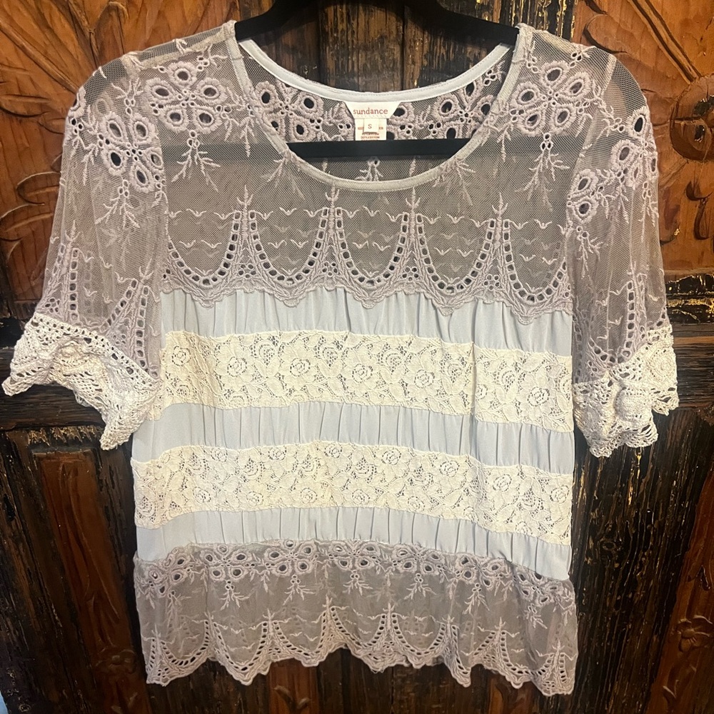 Sundance Gray and White Lace Blouse